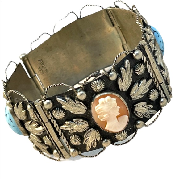 VTG Italy 🇮🇹 Alpacca Cameo turquois Bangle silver - Picture 2 of 10